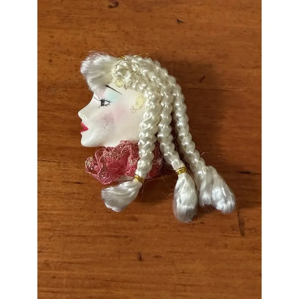 Vintage Sculpted Lady Face Profile Brooch Pin Porcelain Style Collectible